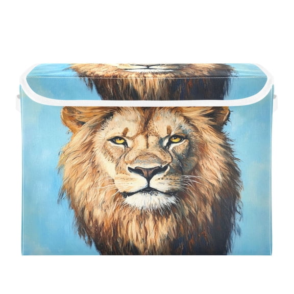 Storage Box With Lid 16.5x12.6x11.8In Foldable Stacked Household Storage Box Big Brown Lion