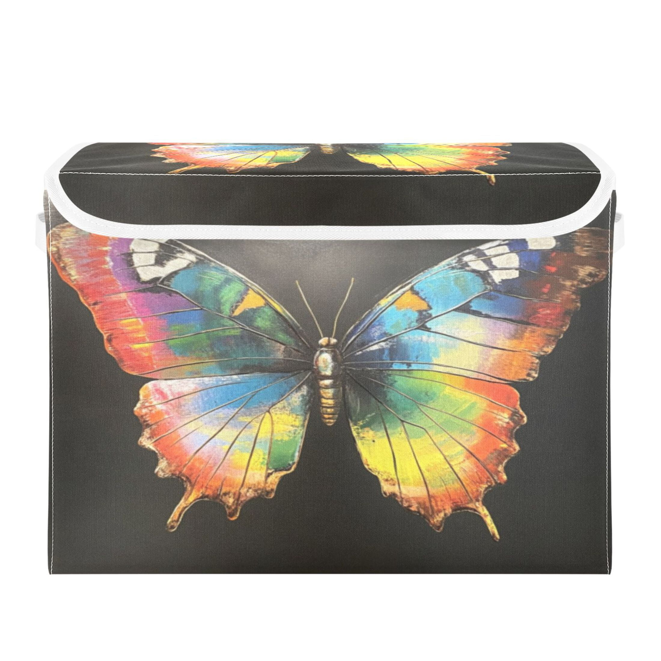Storage Box With Lid 16.5x12.6x11.8In Foldable Stacked Household Storage Box Big Butterfly Picture