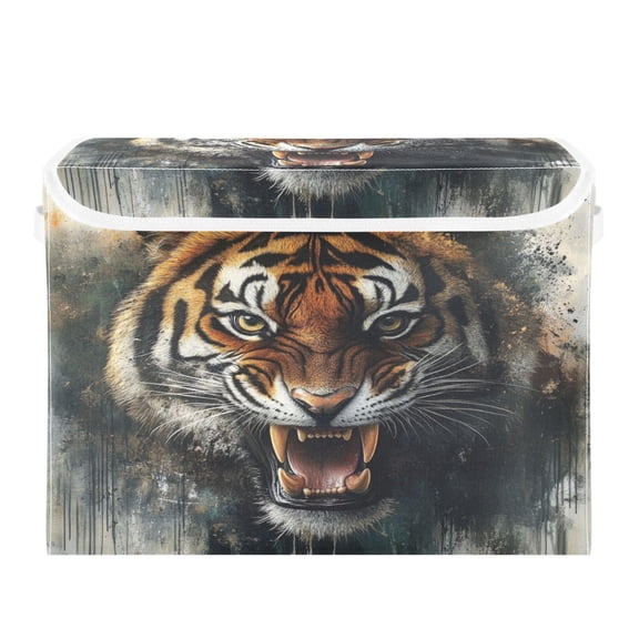 Storage Box With Lid 16.5x12.6x11.8In Foldable Stacked Household Storage Box Big Tiger with Big Mouth