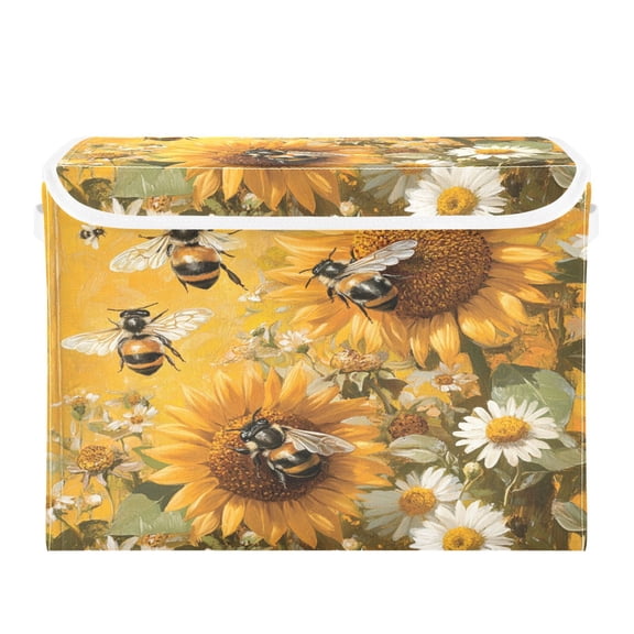 Storage Box With Lid 16.5x12.6x11.8In Foldable Stacked Household Storage Box Big Yellow Bee