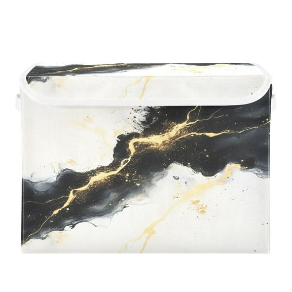 Storage Box With Lid 16.5x12.6x11.8In Foldable Stacked Household Storage Box Black Beautiful Marble