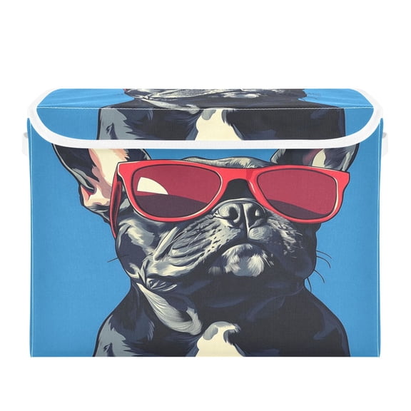 Storage Box With Lid 16.5x12.6x11.8In Foldable Stacked Household Storage Box Black Cool Dog