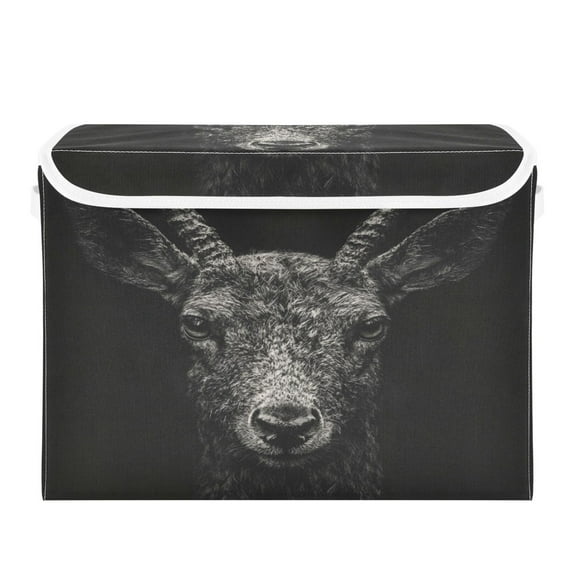Storage Box With Lid 16.5x12.6x11.8In Foldable Stacked Household Storage Box Black Deer