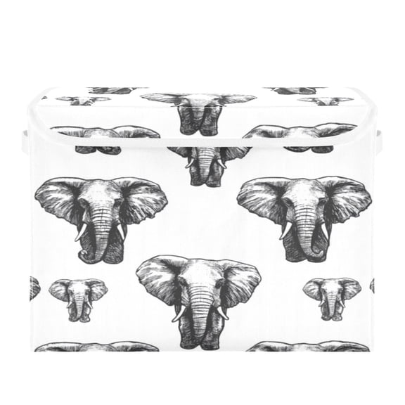 Storage Box With Lid 16.5x12.6x11.8In Foldable Stacked Household Storage Box Black Elephant Seamless