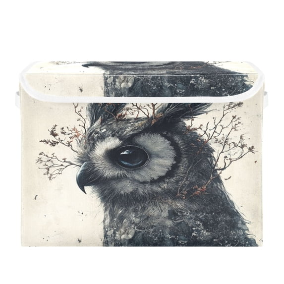 Storage Box With Lid 16.5x12.6x11.8In Foldable Stacked Household Storage Box Black Gray Owl