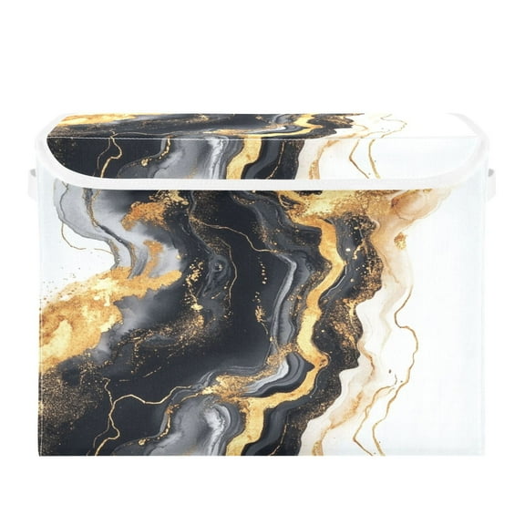 Storage Box With Lid 16.5x12.6x11.8In Foldable Stacked Household Storage Box Black Marble