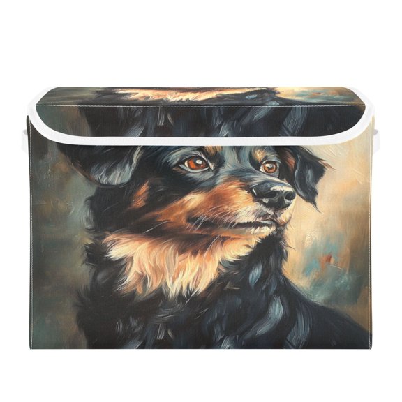Storage Box With Lid 16.5x12.6x11.8In Foldable Stacked Household Storage Box Black Pretty Dog