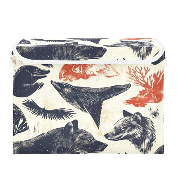 Storage Box With Lid 16.5x12.6x11.8In Foldable Stacked Household Storage Box Black Wolf Head