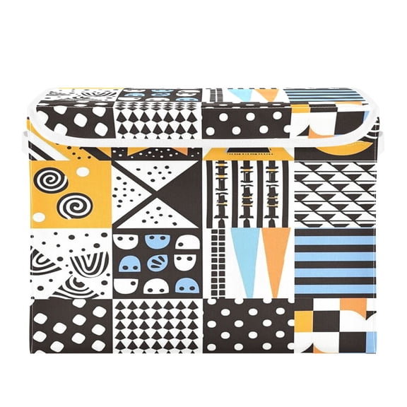 Storage Box With Lid 16.5x12.6x11.8In Foldable Stacked Household Storage Box Black and White Geometric Patterns