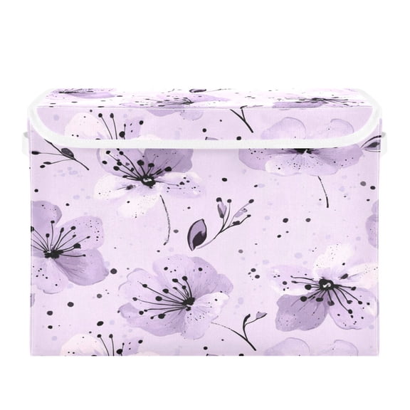 Storage Box With Lid 16.5x12.6x11.8In Foldable Stacked Household Storage Box Blooming Purple Flower