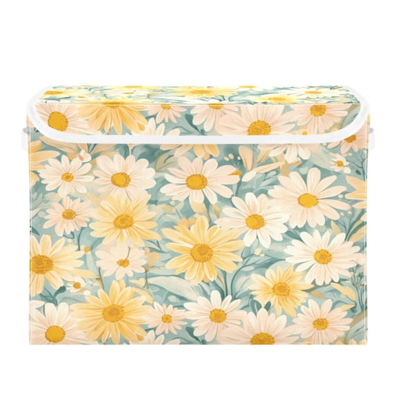 Storage Box With Lid 16.5x12.6x11.8In Foldable Stacked Household Storage Box Blooming Yellow Flower