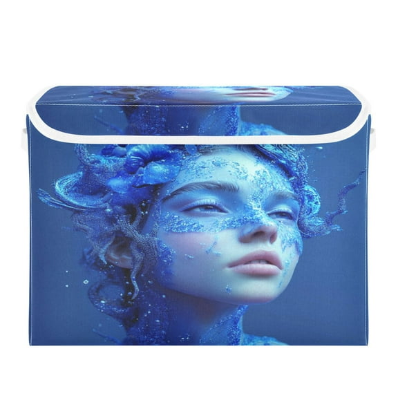 Storage Box With Lid 16.5x12.6x11.8In Foldable Stacked Household Storage Box Blue Beauty