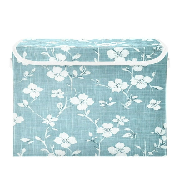 Storage Box With Lid 16.5x12.6x11.8In Foldable Stacked Household Storage Box Blue Cloth Pattern