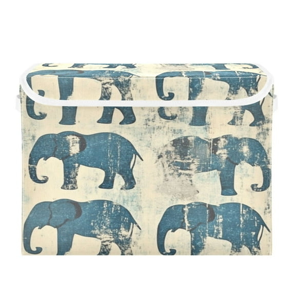 Storage Box With Lid 16.5x12.6x11.8In Foldable Stacked Household Storage Box Blue Elephant Pattern