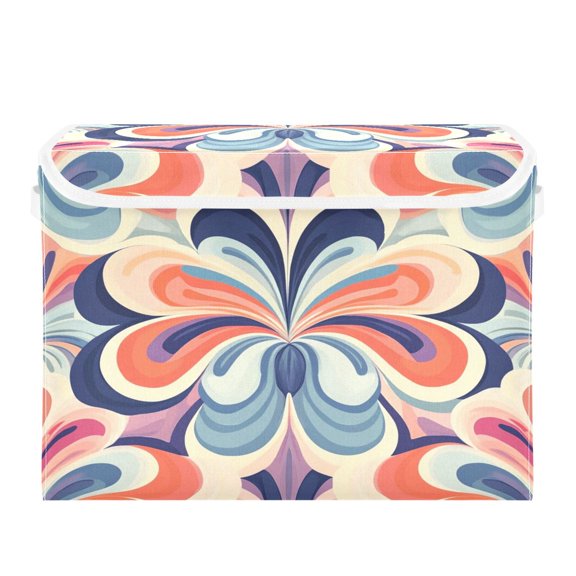 Storage Box With Lid 16.5x12.6x11.8In Foldable Stacked Household Storage Box Blue Flower Pattern