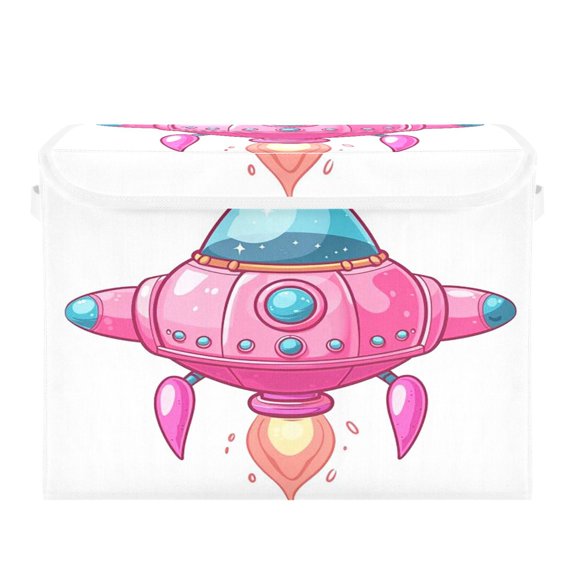 Storage Box With Lid 16.5x12.6x11.8In Foldable Stacked Household Storage Box Blue Glass Alien Spaceship