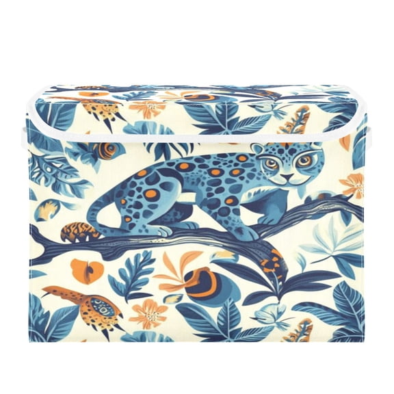 Storage Box With Lid 16.5x12.6x11.8In Foldable Stacked Household Storage Box Blue Leopard