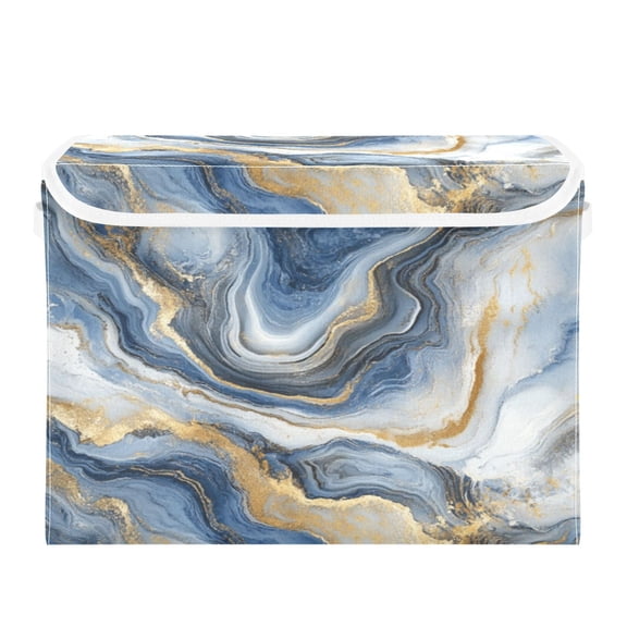 Storage Box With Lid 16.5x12.6x11.8In Foldable Stacked Household Storage Box Blue Marble