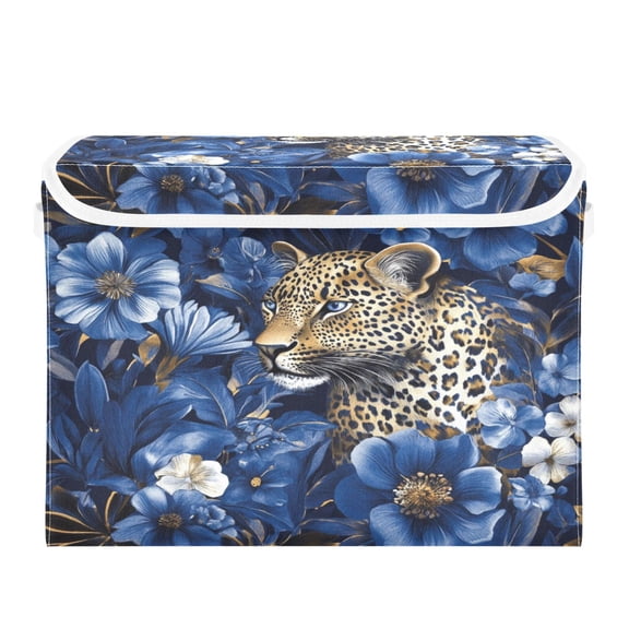 Storage Box With Lid 16.5x12.6x11.8In Foldable Stacked Household Storage Box Blue Oil Painting Jaguar