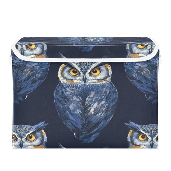 Storage Box With Lid 16.5x12.6x11.8In Foldable Stacked Household Storage Box Blue Owl