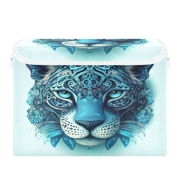 Storage Box With Lid 16.5x12.6x11.8In Foldable Stacked Household Storage Box Blue Pattern Tiger