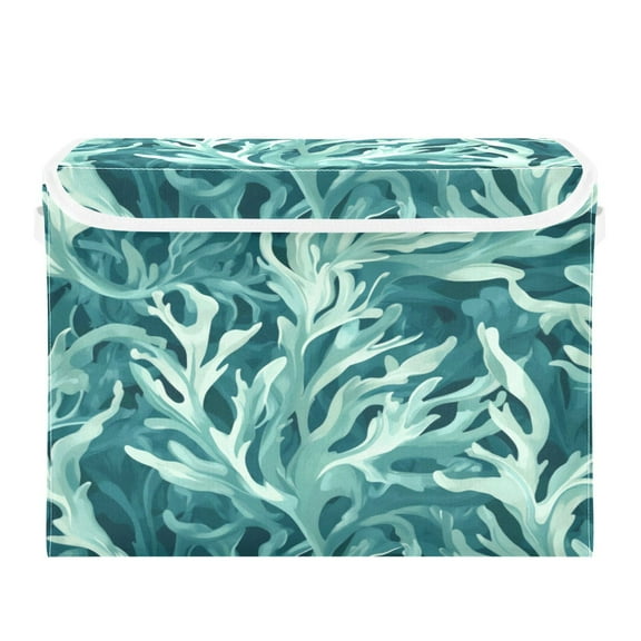 Storage Box With Lid 16.5x12.6x11.8In Foldable Stacked Household Storage Box Blue Seaweed