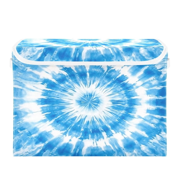 Storage Box With Lid 16.5x12.6x11.8In Foldable Stacked Household Storage Box Blue Tie Dye