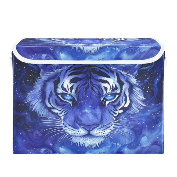 Storage Box With Lid 16.5x12.6x11.8In Foldable Stacked Household Storage Box Blue Tiger Pattern