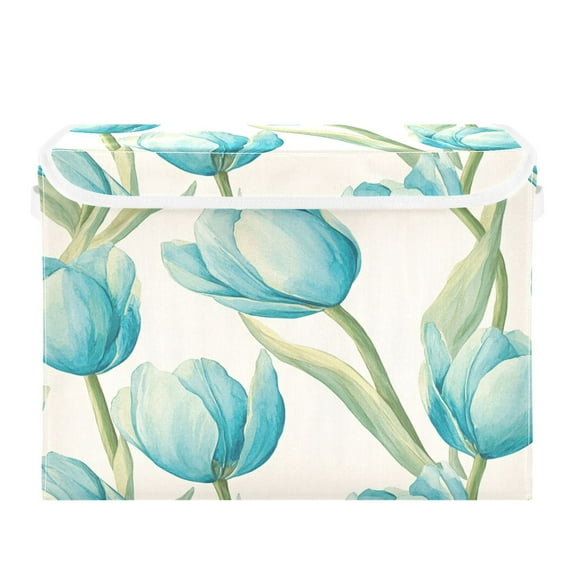 Storage Box With Lid 16.5x12.6x11.8In Foldable Stacked Household Storage Box Blue Tulip