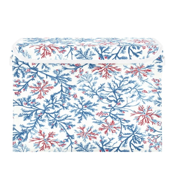 Storage Box With Lid 16.5x12.6x11.8In Foldable Stacked Household Storage Box Blue Winter Leaves