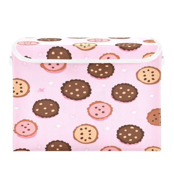 Storage Box With Lid 16.5x12.6x11.8In Foldable Stacked Household Storage Box Brown Cookies