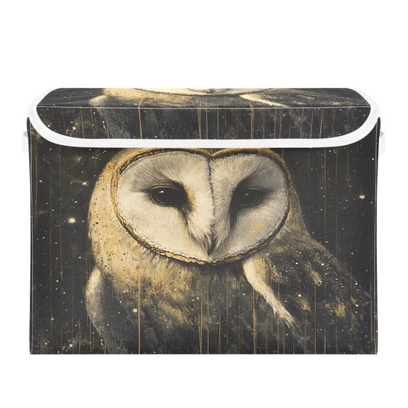 Storage Box With Lid 16.5x12.6x11.8In Foldable Stacked Household Storage Box Brown Owl with Big Eyes