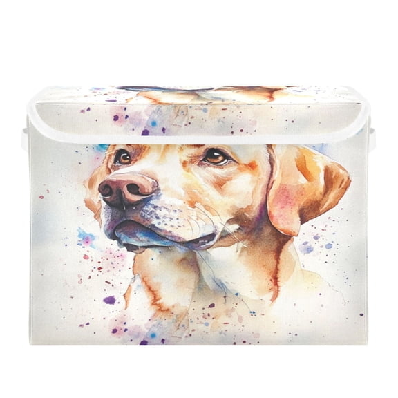 Storage Box With Lid 16.5x12.6x11.8In Foldable Stacked Household Storage Box Brown Watercolor Dog