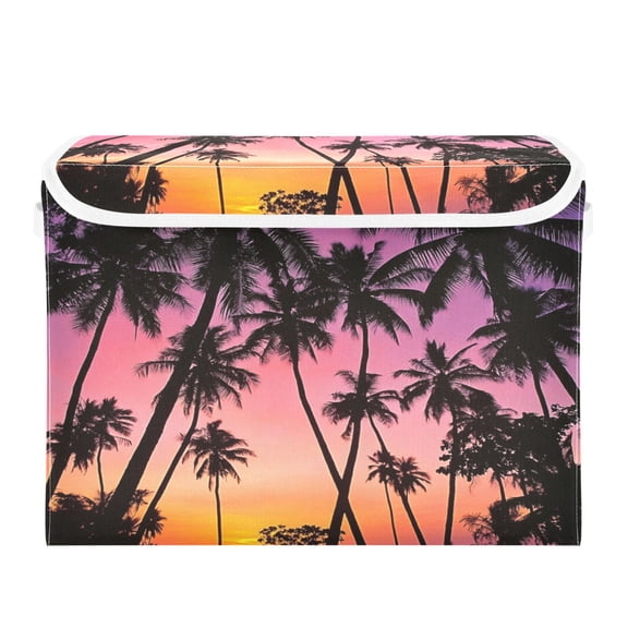 Storage Box With Lid 16.5x12.6x11.8In Foldable Stacked Household Storage Box California Palm