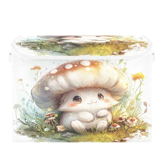Storage Box With Lid 16.5x12.6x11.8In Foldable Stacked Household Storage Box Cartoon Beautiful Brown Mushrooms