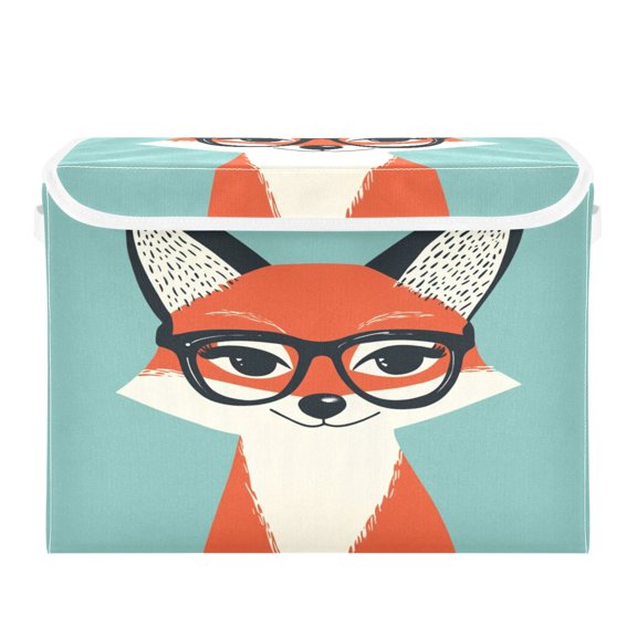 Storage Box With Lid 16.5x12.6x11.8In Foldable Stacked Household Storage Box Cartoon Beautiful Fox