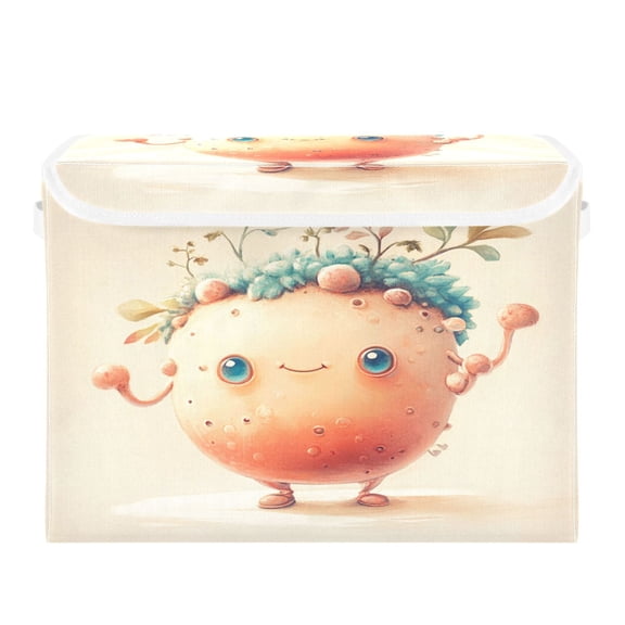 Storage Box With Lid 16.5x12.6x11.8In Foldable Stacked Household Storage Box Cartoon Beautiful Orange Ball