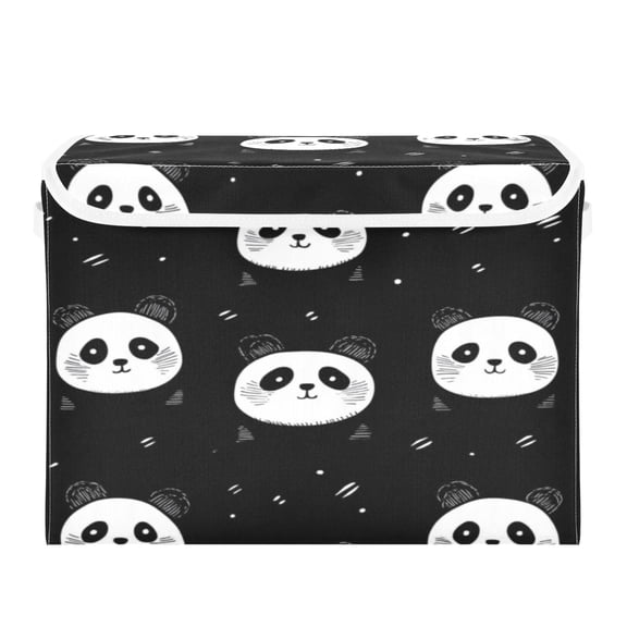 Storage Box With Lid 16.5x12.6x11.8In Foldable Stacked Household Storage Box Cartoon Black Panda Face