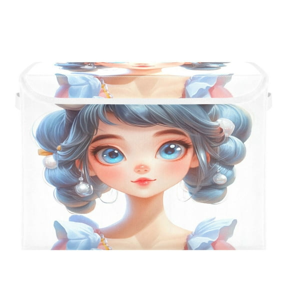 Storage Box With Lid 16.5x12.6x11.8In Foldable Stacked Household Storage Box Cartoon Blue Beauty