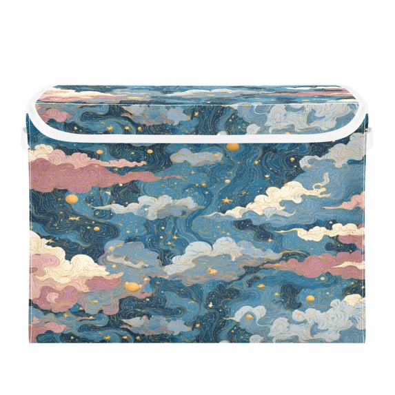 Storage Box With Lid 16.5x12.6x11.8In Foldable Stacked Household Storage Box Cartoon Blue Cloud