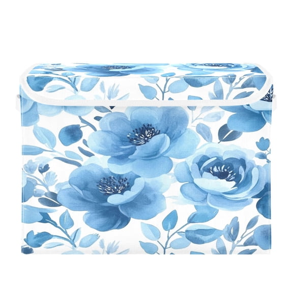 Storage Box With Lid 16.5x12.6x11.8In Foldable Stacked Household Storage Box Cartoon Blue Flower