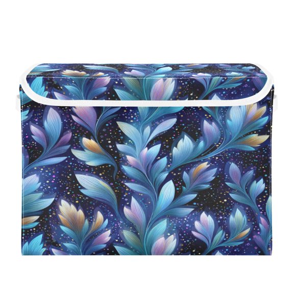 Storage Box With Lid 16.5x12.6x11.8In Foldable Stacked Household Storage Box Cartoon Blue Leaves