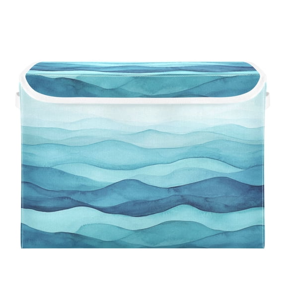 Storage Box With Lid 16.5x12.6x11.8In Foldable Stacked Household Storage Box Cartoon Blue Sea