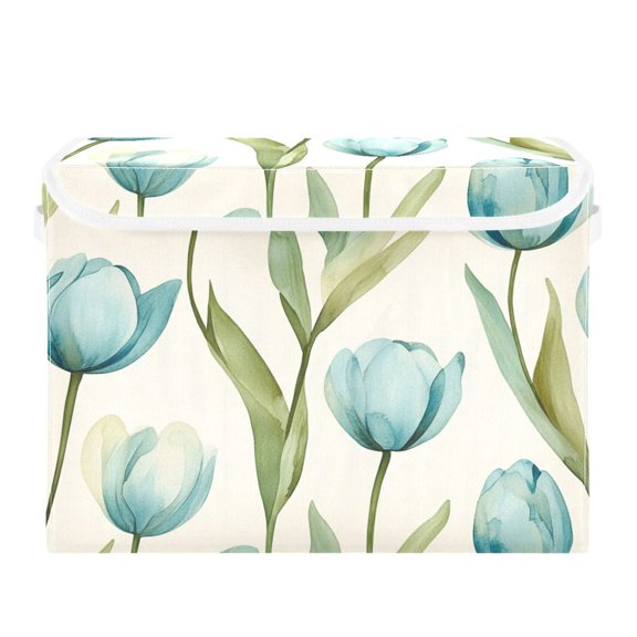 Storage Box With Lid 16.5x12.6x11.8In Foldable Stacked Household Storage Box Cartoon Blue Tulip