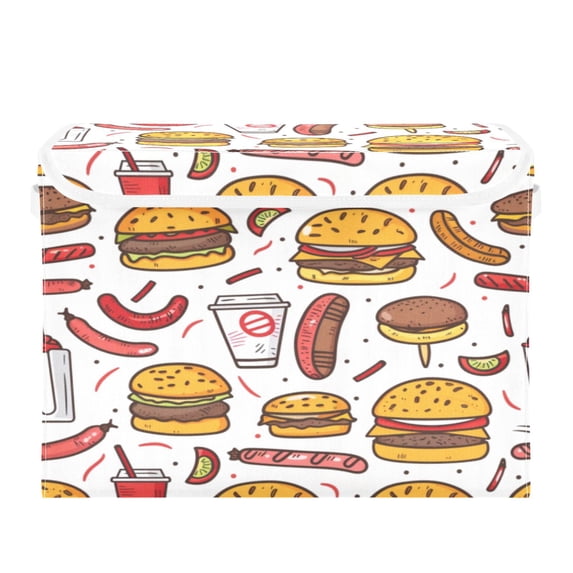 Storage Box With Lid 16.5x12.6x11.8In Foldable Stacked Household Storage Box Cartoon Burger Sausage