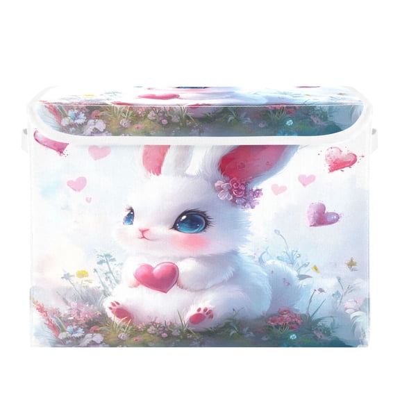 Storage Box With Lid 16.5x12.6x11.8In Foldable Stacked Household Storage Box Cartoon Care Rabbit