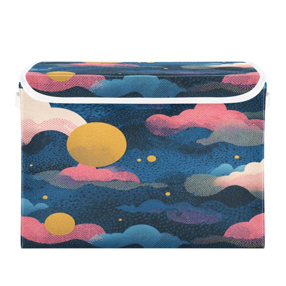 Storage Box With Lid 16.5x12.6x11.8In Foldable Stacked Household Storage Box Cartoon Color Cloud