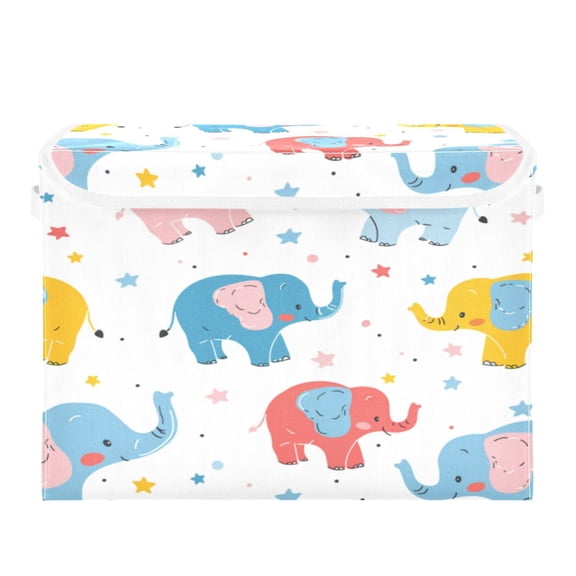 Storage Box With Lid 16.5x12.6x11.8In Foldable Stacked Household Storage Box Cartoon Color Elephant