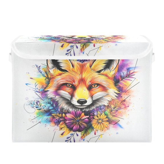 Storage Box With Lid 16.5x12.6x11.8In Foldable Stacked Household Storage Box Cartoon Color Fox
