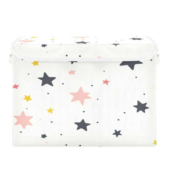 Storage Box With Lid 16.5x12.6x11.8In Foldable Stacked Household Storage Box Cartoon Colored Stars
